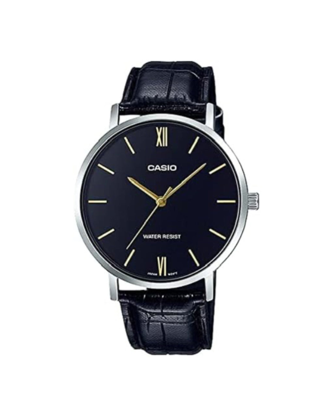 Casio Black Leather MTP-VT01L-1B Watch in black