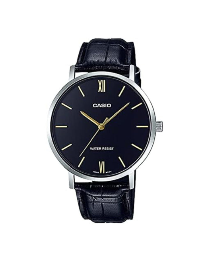Casio Black Leather MTP-VT01L-1B Watch in black