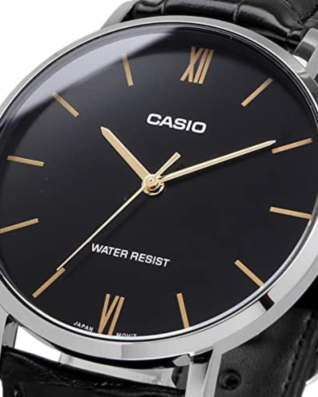 Casio Black Leather MTP-VT01L-1B Watch in black