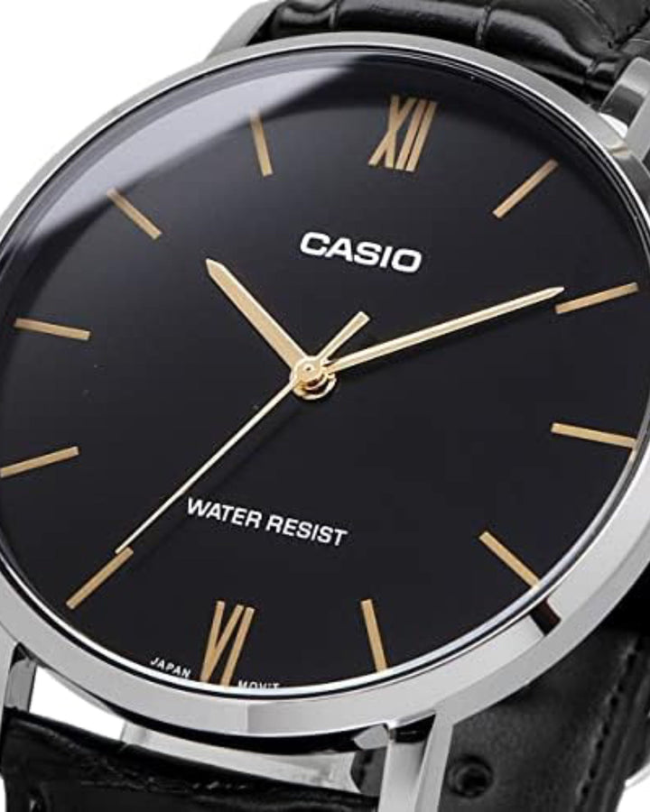 Casio Black Leather MTP-VT01L-1B Watch in black