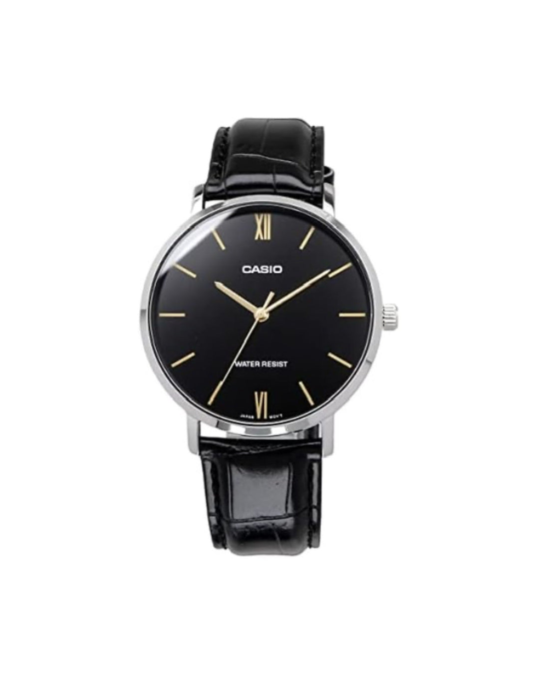 Casio Black Leather MTP-VT01L-1B Watch in black