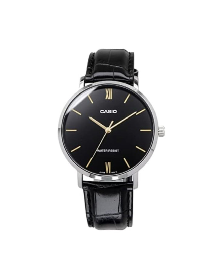 Casio Black Leather MTP-VT01L-1B Watch in black