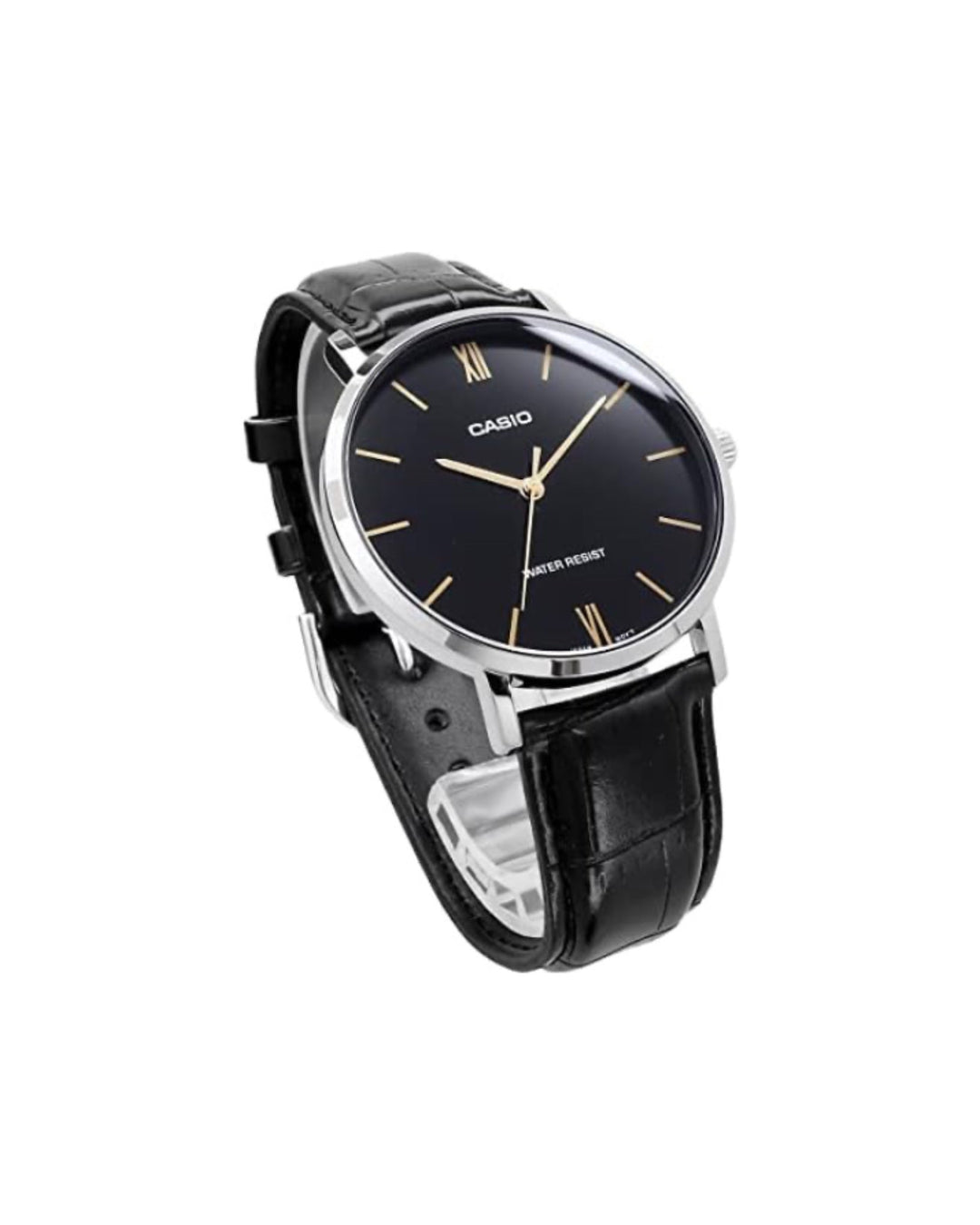 Casio Black Leather MTP-VT01L-1B Watch in black