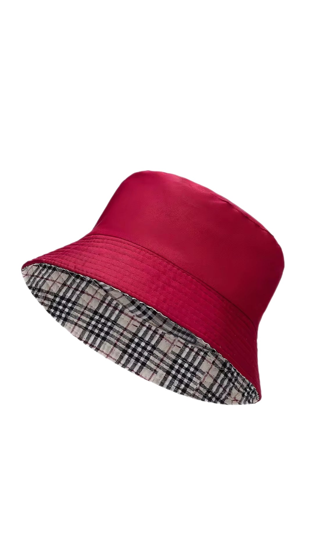 Checkered reversible bucket hat in red