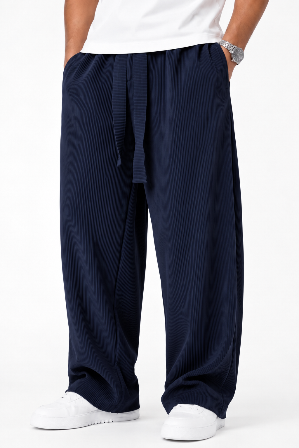2morrow Belt Detail Pants in Navy Blue