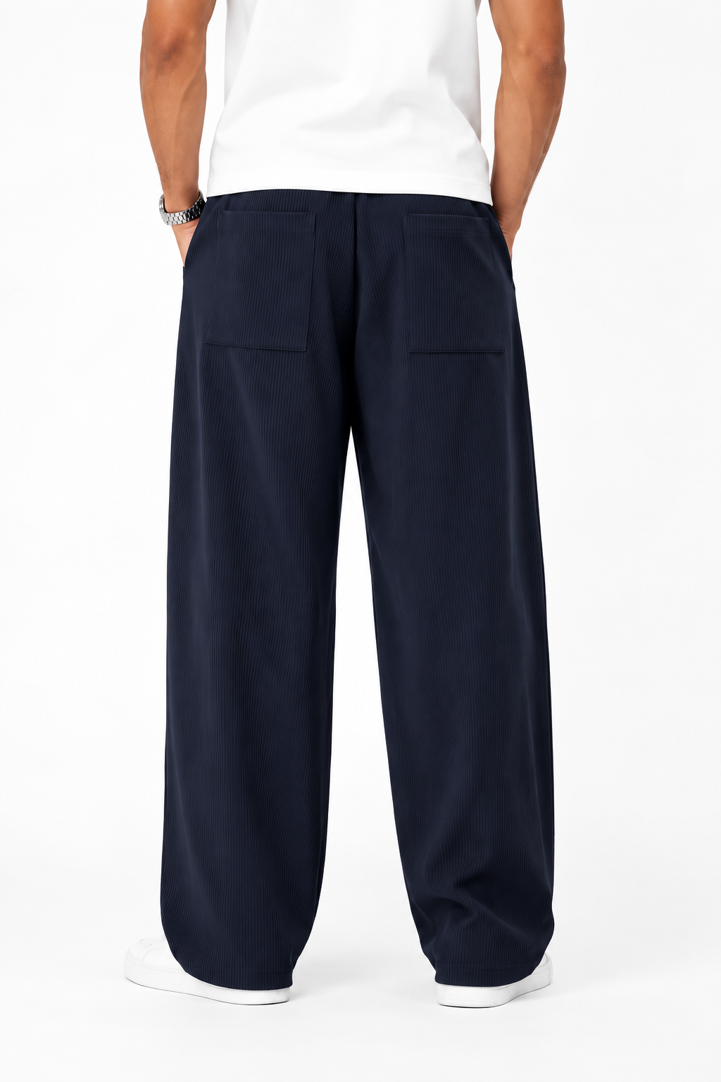 2morrow Belt Detail Pants in Navy Blue