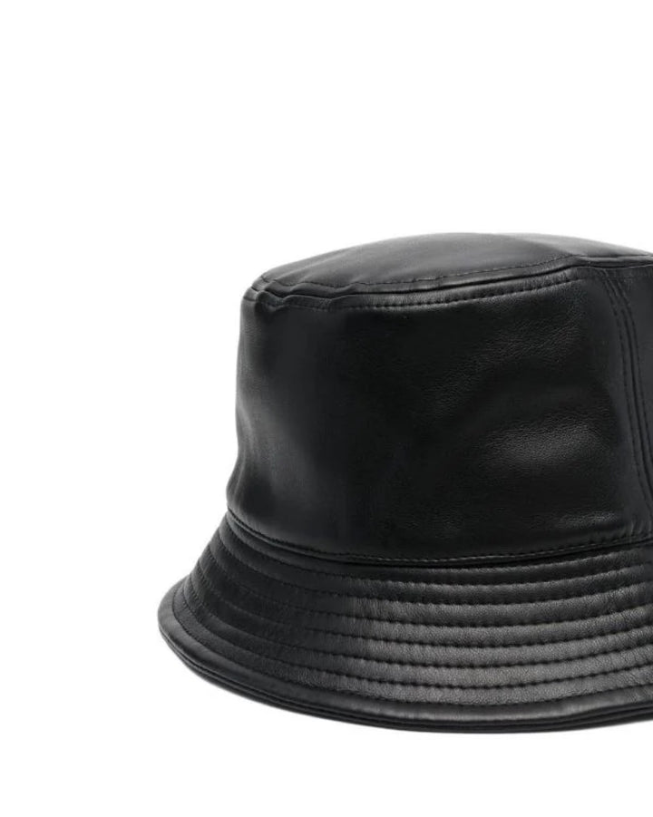 PU leather bucket hat in black