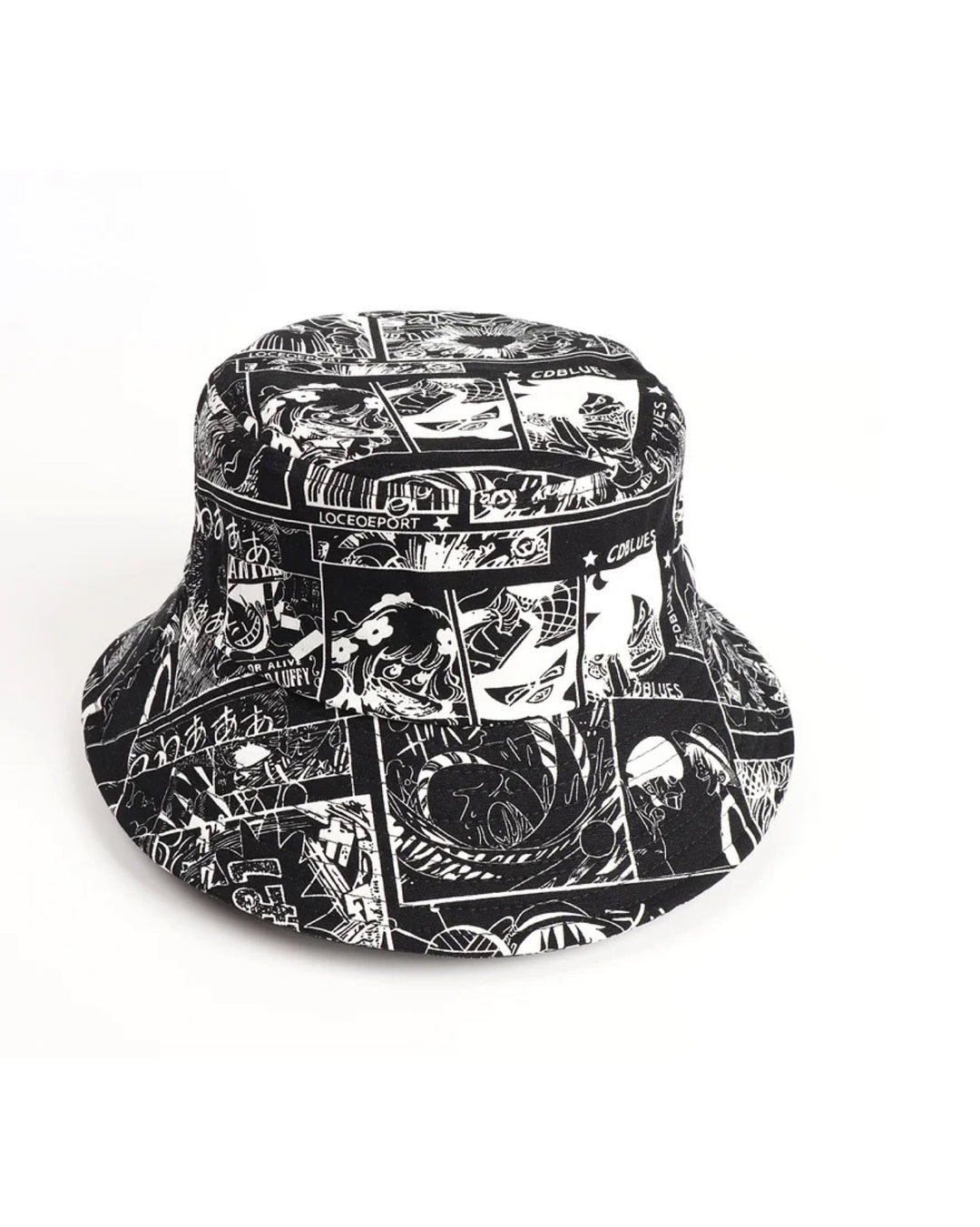 One piece cartoon bucket hat in black