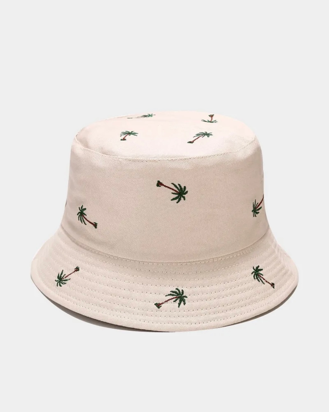 Palm tree embroidered bucket hat in beige