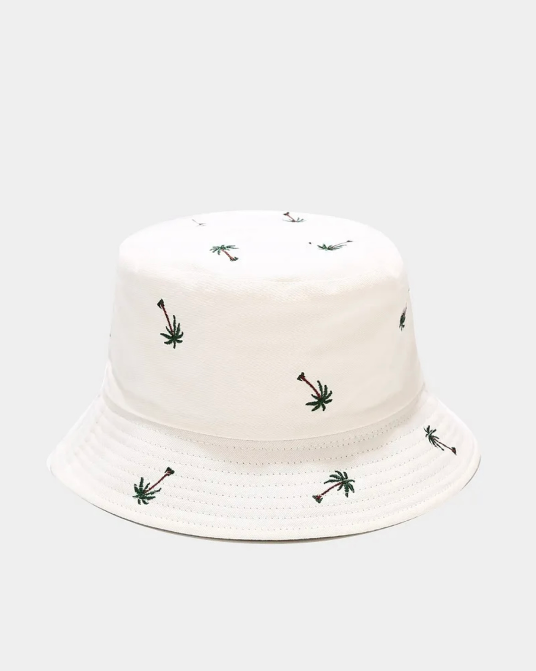 Palm tree embroidered bucket hat in white