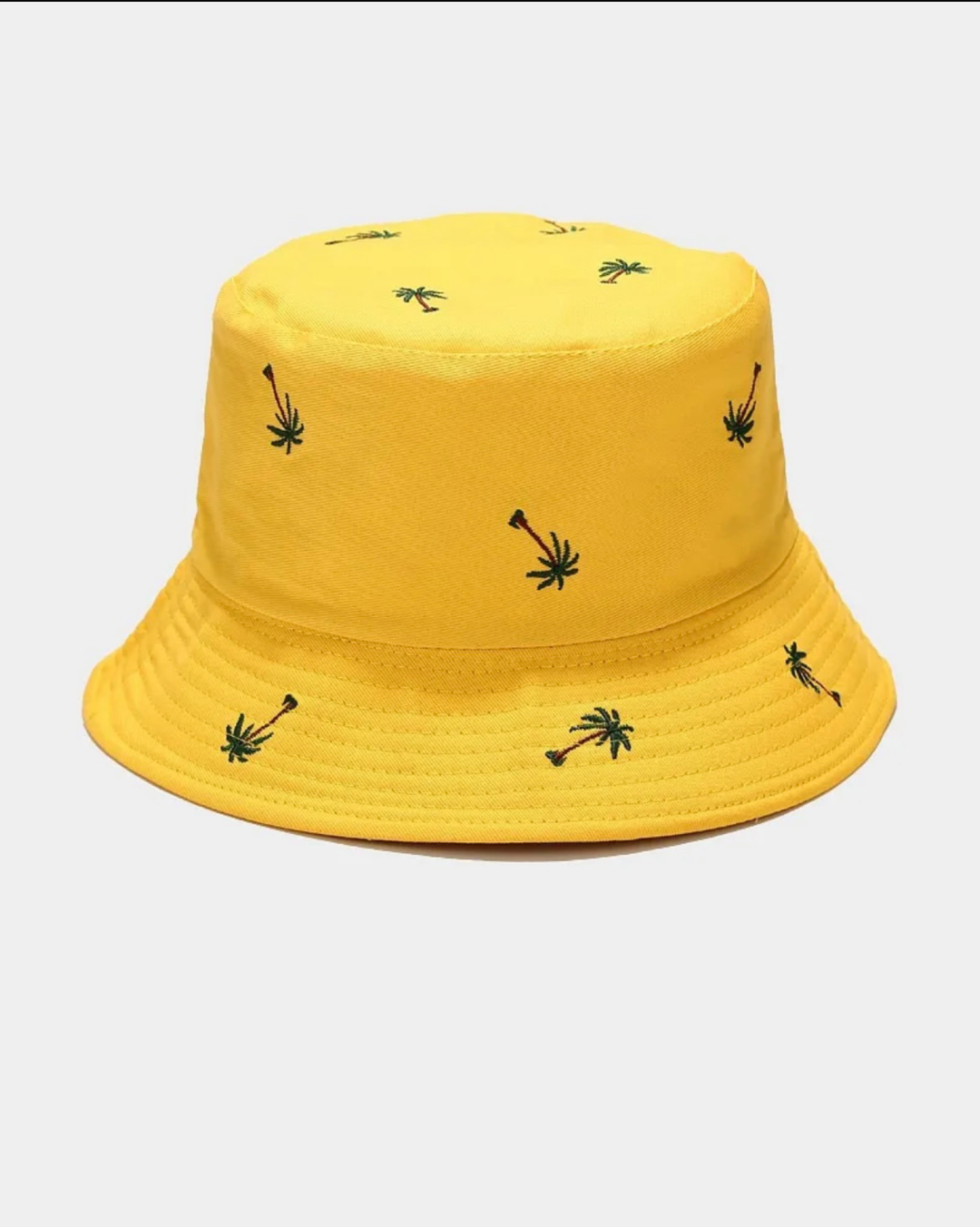 Palm tree embroidered bucket hat in yellow