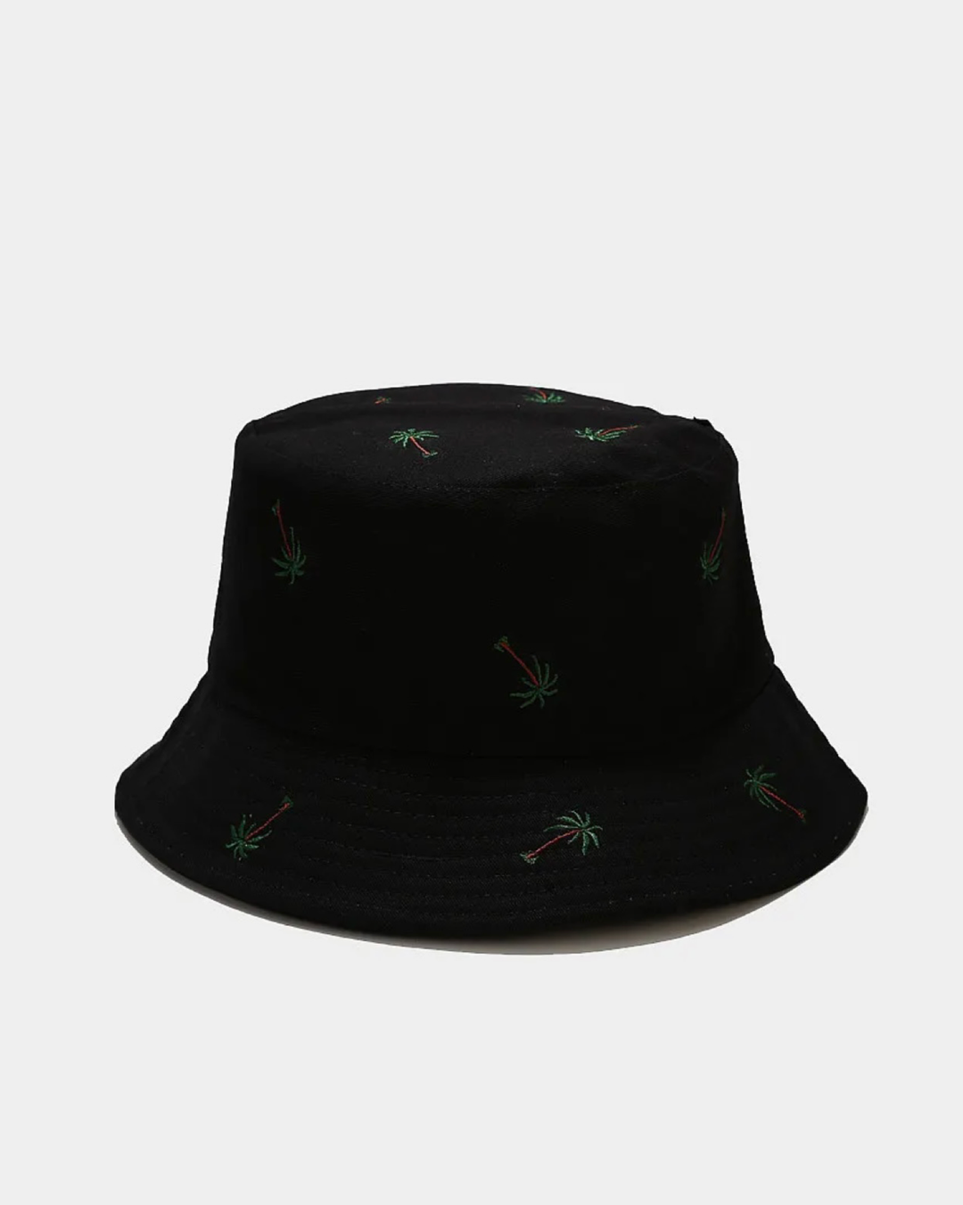 Palm tree embroidered bucket hat in black