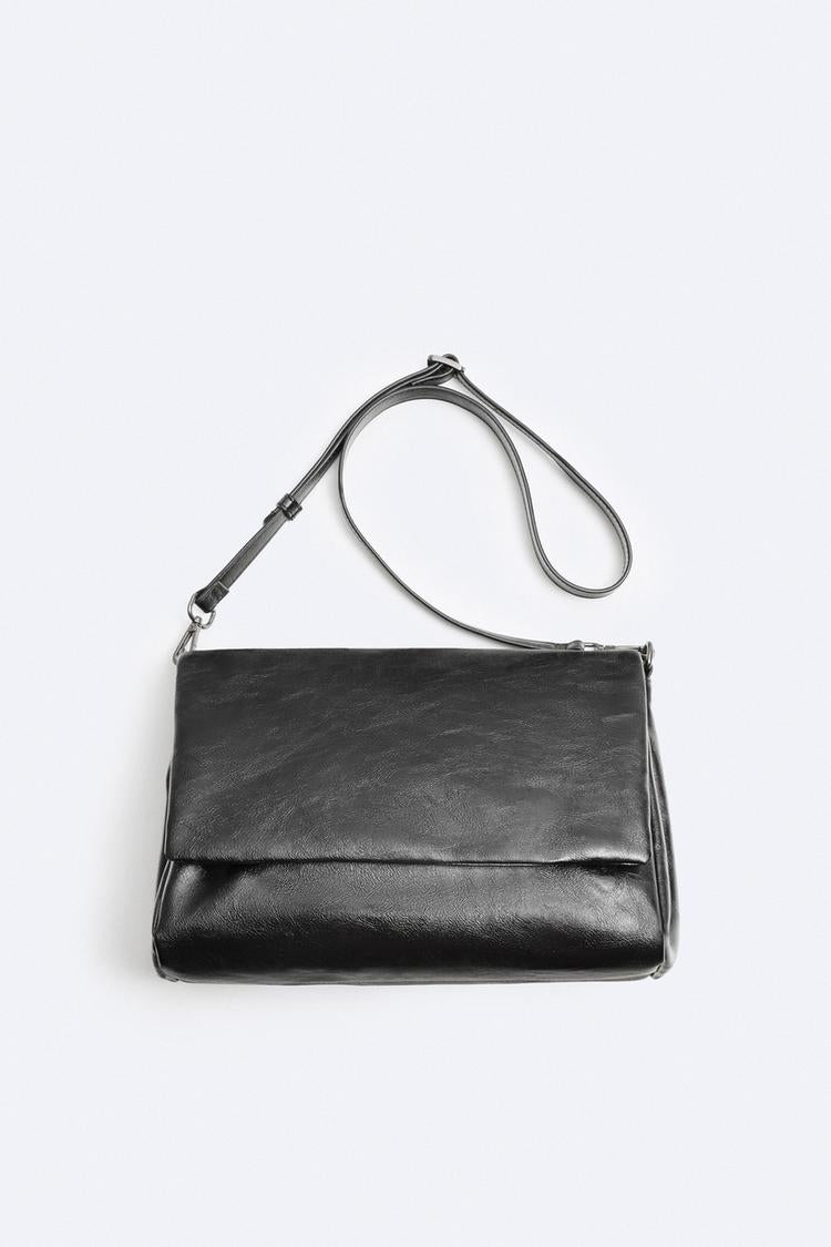 ZARA MENS LEATHER PUFF CROSSBODY BAG IN BLACK