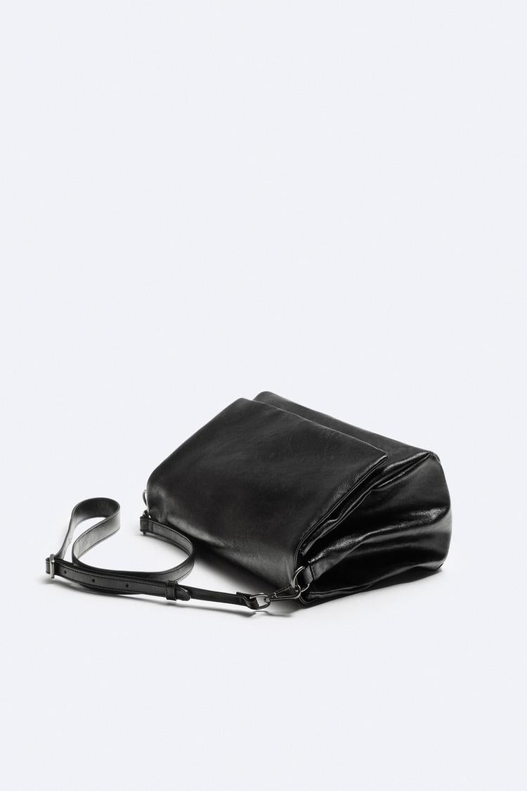 ZARA MENS LEATHER PUFF CROSSBODY BAG IN BLACK