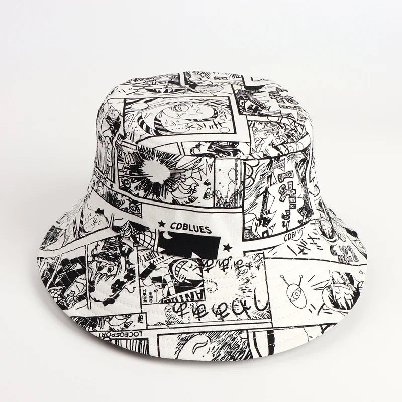 One piece cartoon bucket hat in white