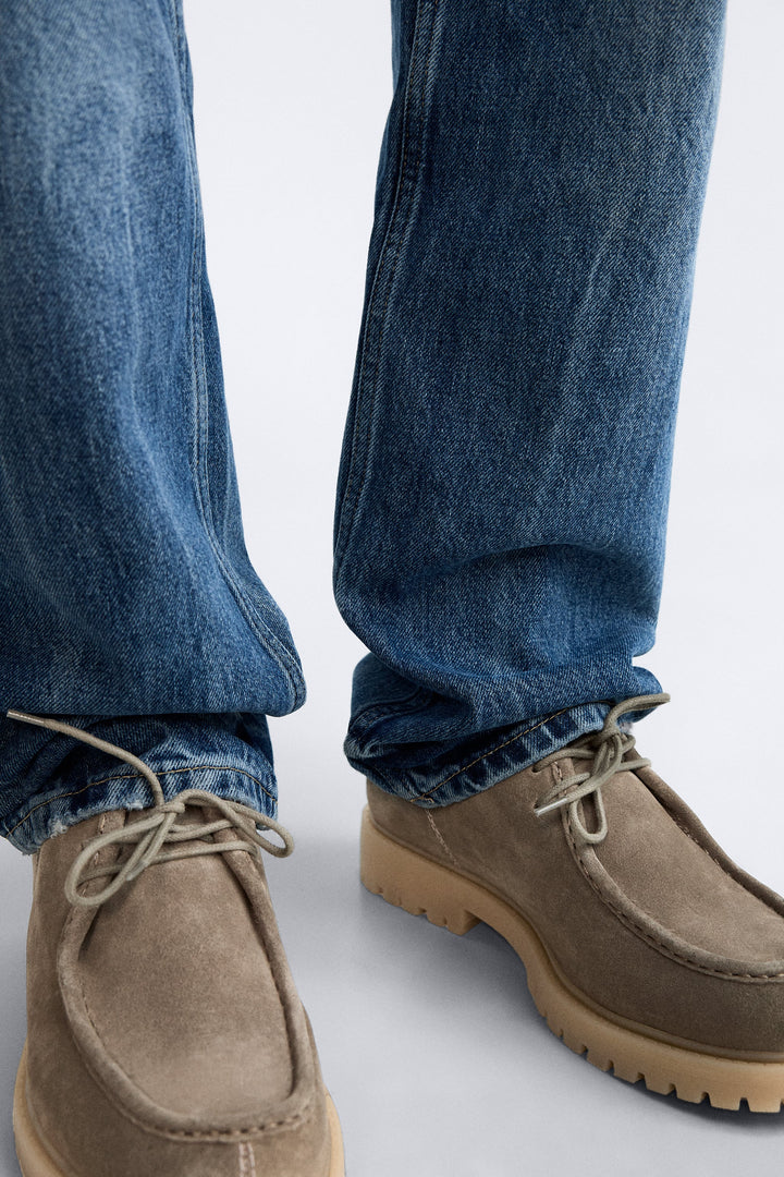 ZARA SPLIT SUEDE SHOES WITH MOC TOE TAUPE GREY
