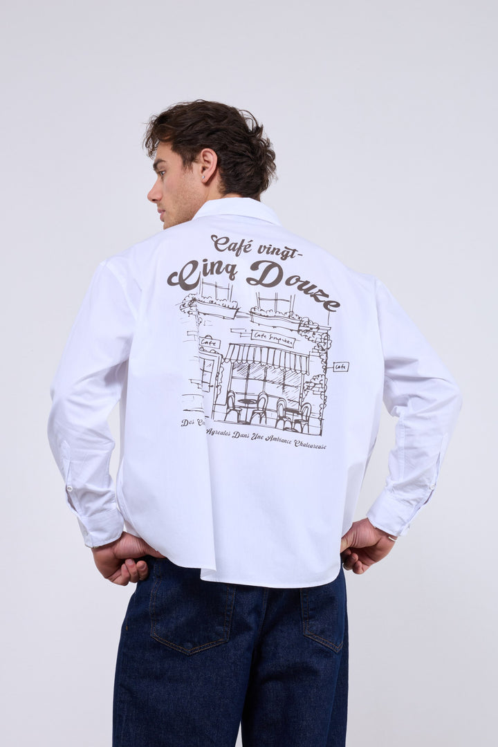 2512 Cafe Print Overshirt in white
