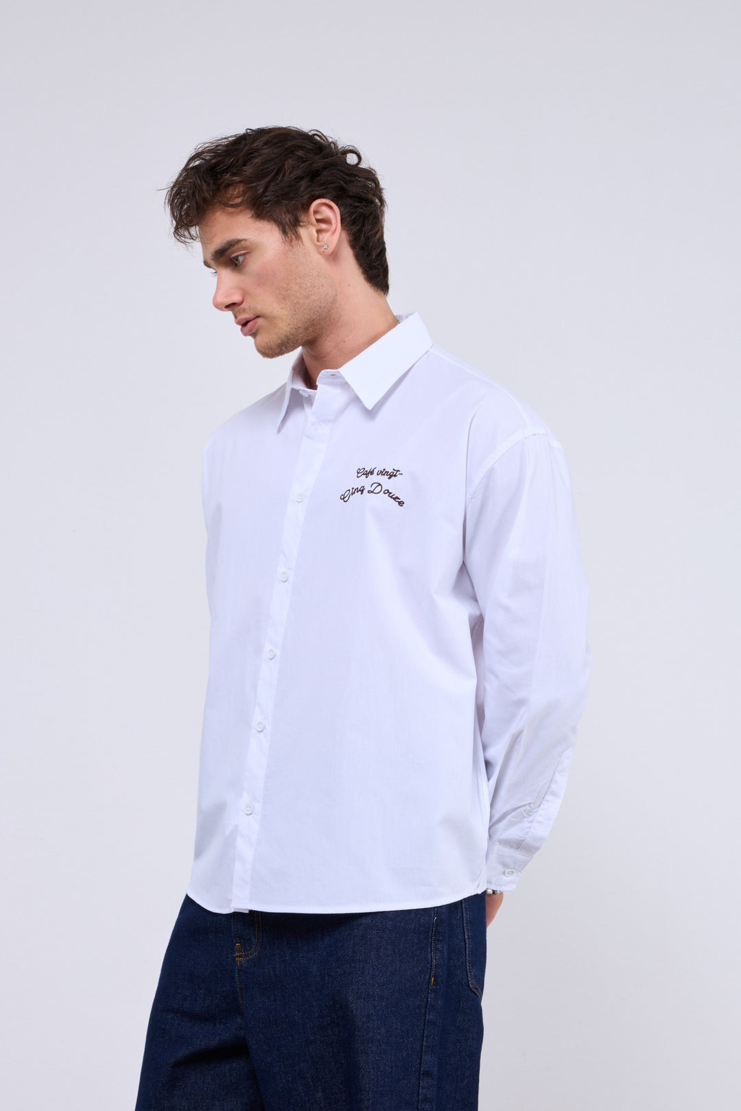2512 Cafe Print Overshirt in white
