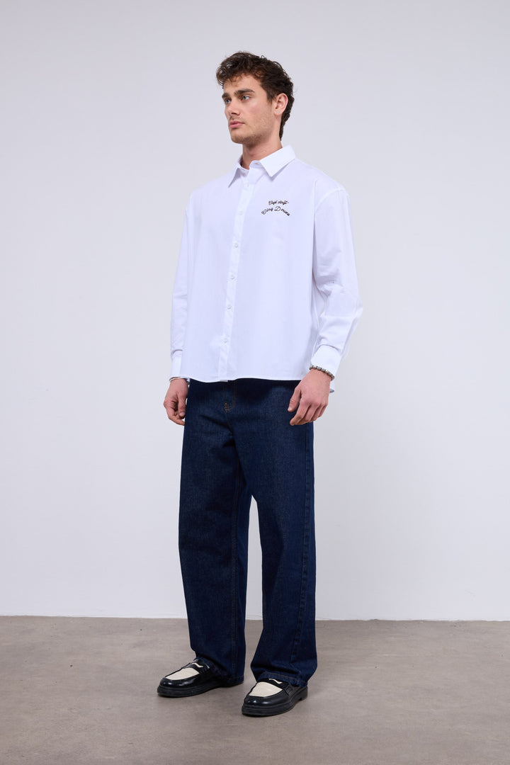 2512 Cafe Print Overshirt in white