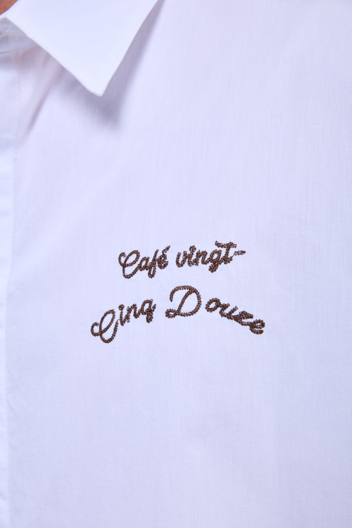 2512 Cafe Print Overshirt in white
