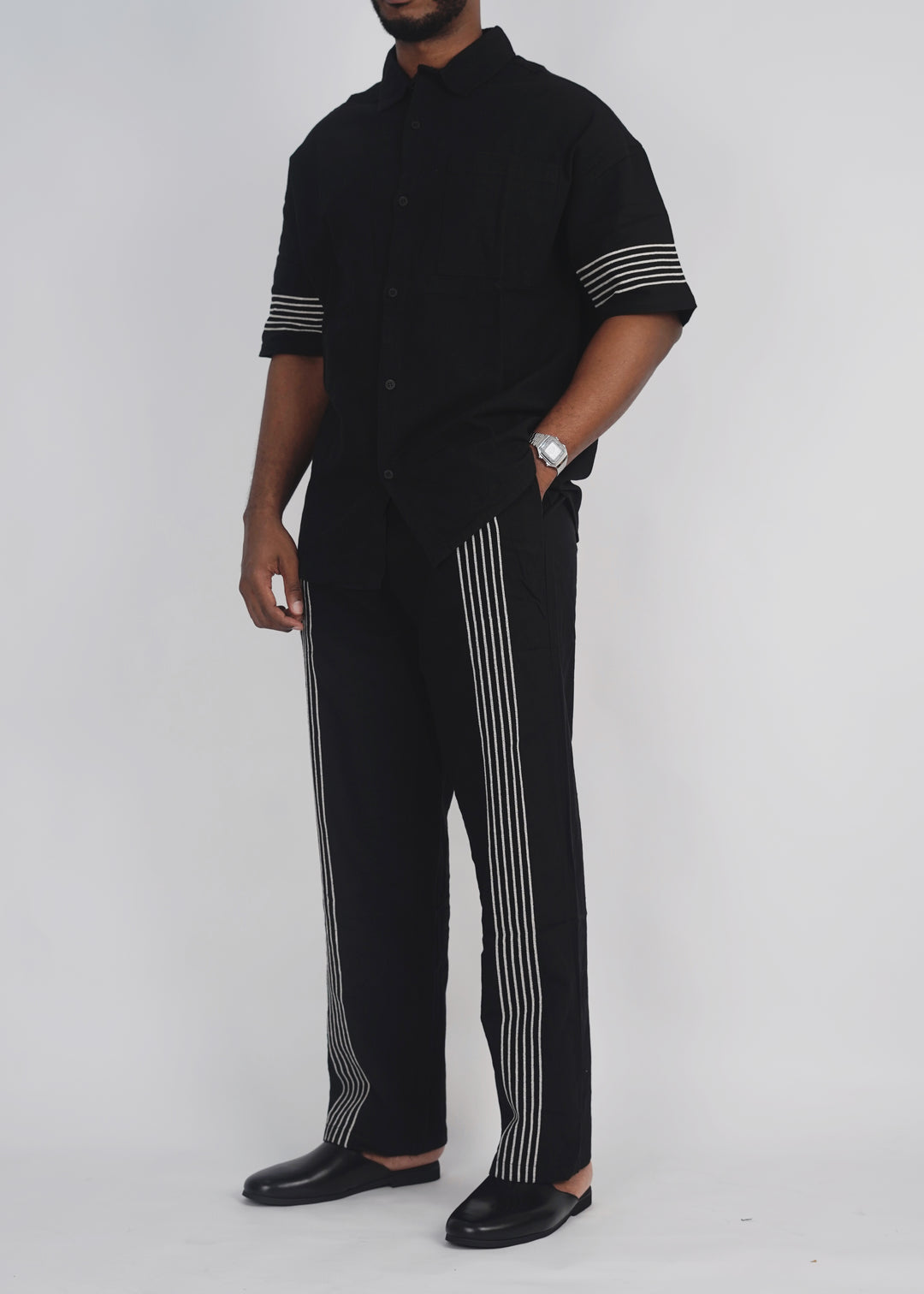 Vamos Short Sleeve Set in Black