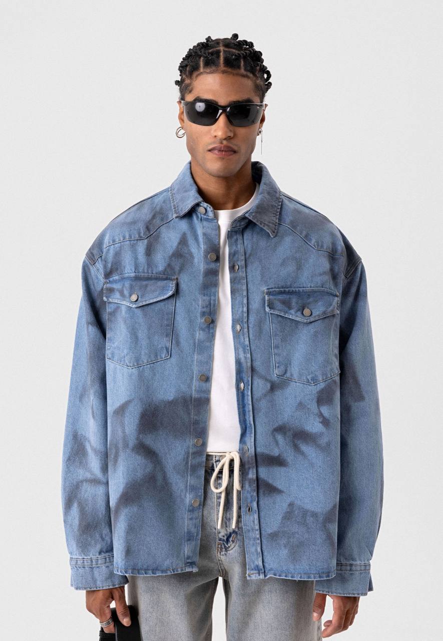 VAMOS DENIM WASH JACKET IN LIGHT BLUE