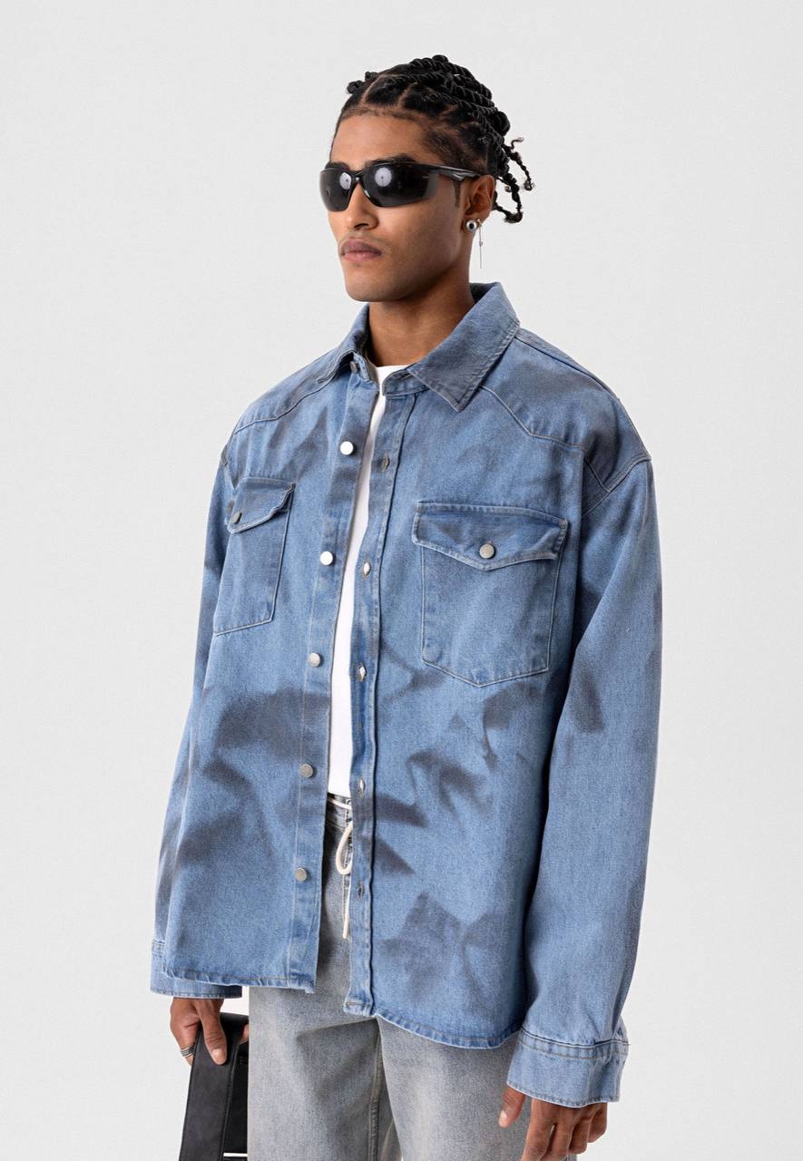 VAMOS DENIM WASH JACKET IN LIGHT BLUE