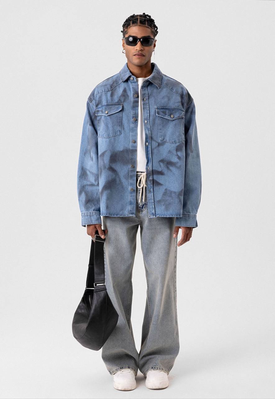 VAMOS DENIM WASH JACKET IN LIGHT BLUE