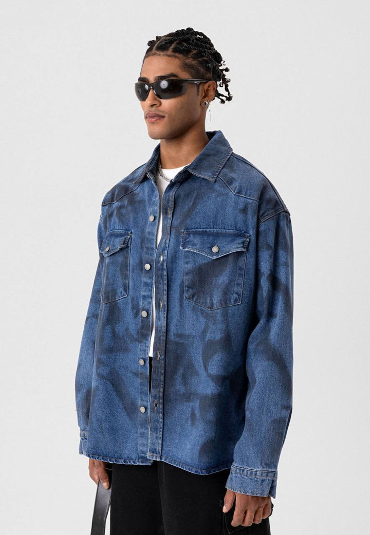 VAMOS DENIM WASH JACKET IN DARK BLUE