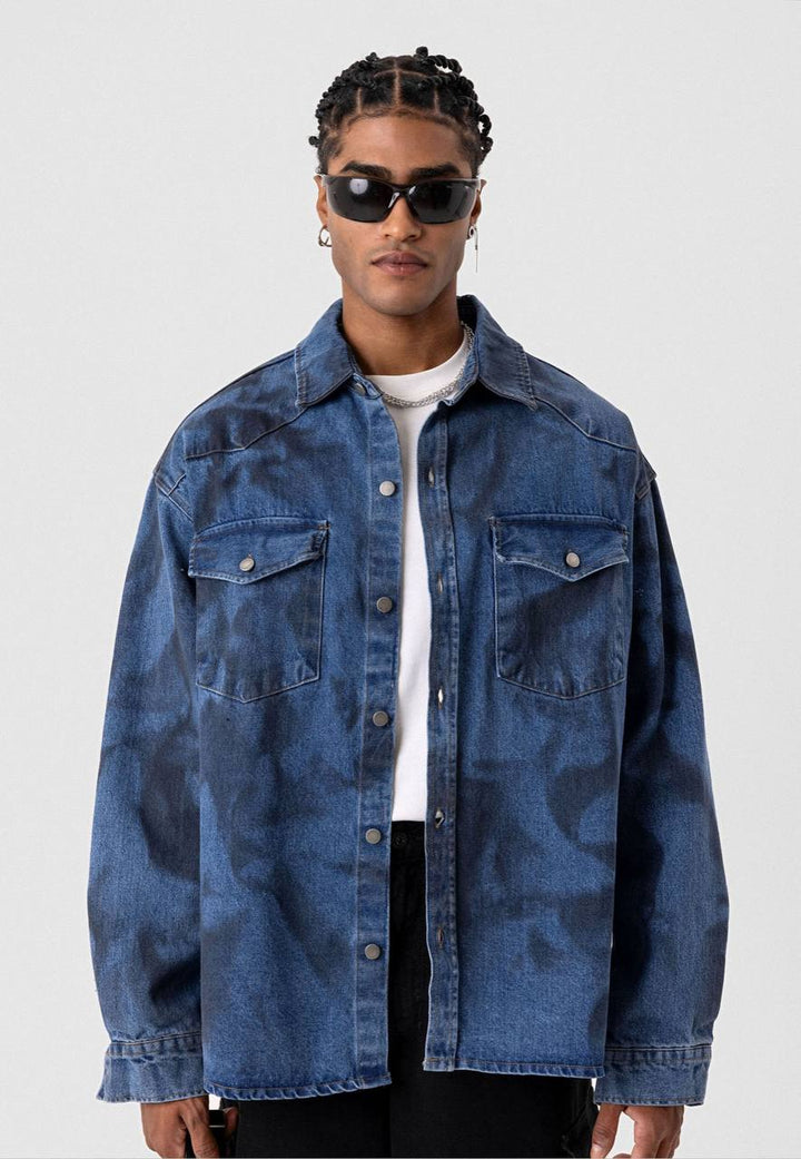 VAMOS DENIM WASH JACKET IN DARK BLUE