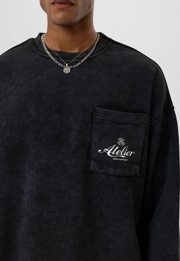 VAMOS ATELIER SWEATSHIRT IN WASHED BLACK