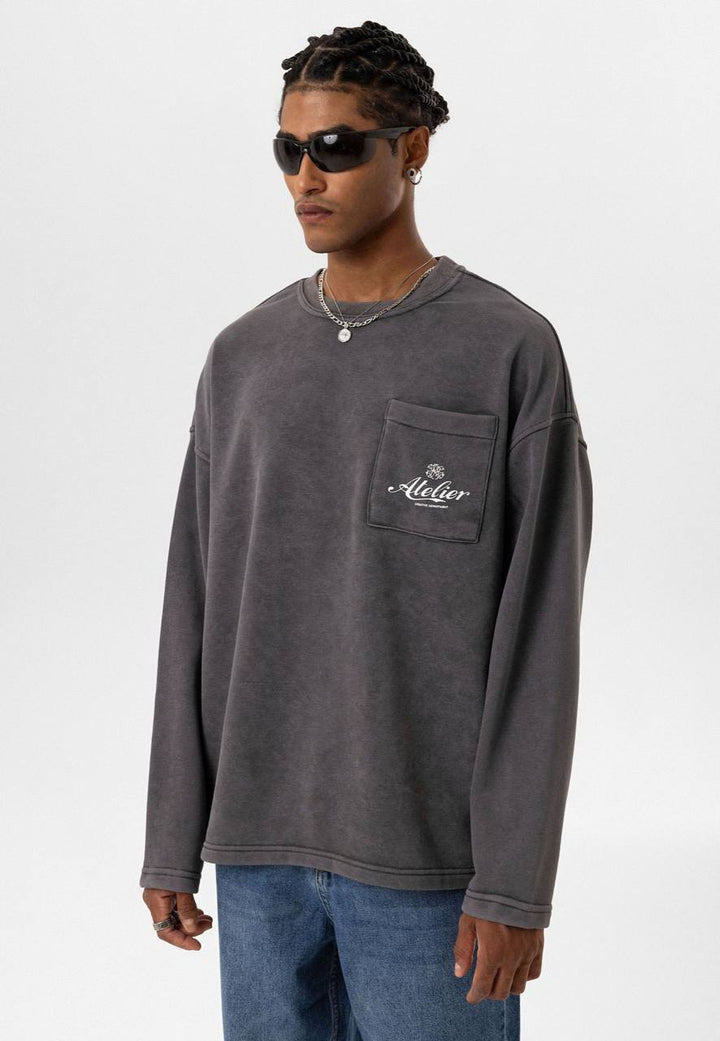 VAMOS ATELIER SWEATSHIRT IN WASHED GREY