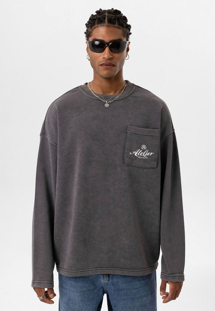 VAMOS ATELIER SWEATSHIRT IN WASHED GREY