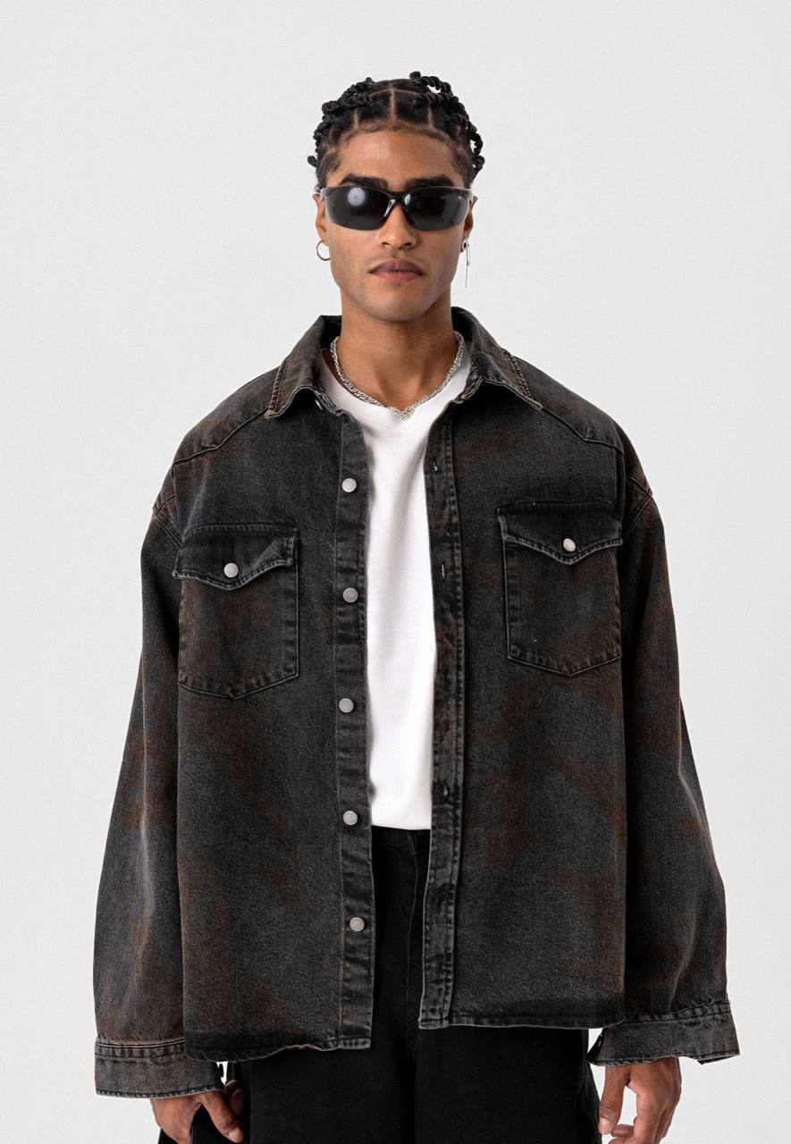 VAMOS ACID WASH DENIM JACKET IN BLACK