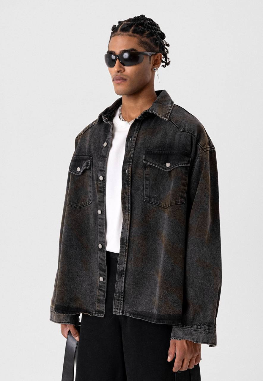 VAMOS ACID WASH DENIM JACKET IN BLACK