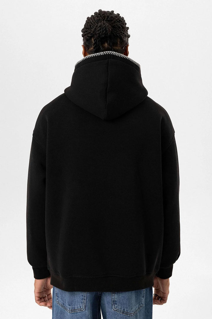 VAMOS CONTRAST STITCH HOODIE IN BLACK