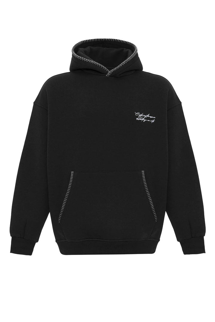 VAMOS CONTRAST STITCH HOODIE IN BLACK