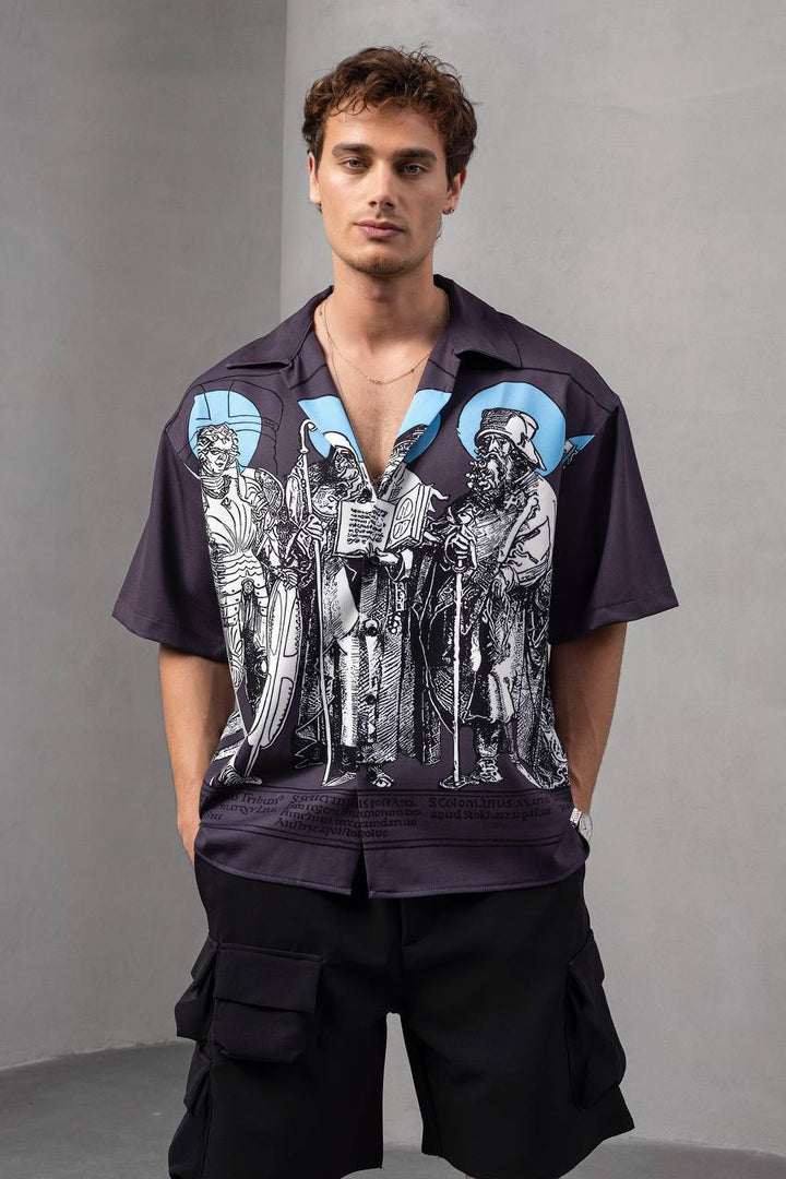 2morrow Scholar Short Sleeve Revere Shirt in Dark Blue