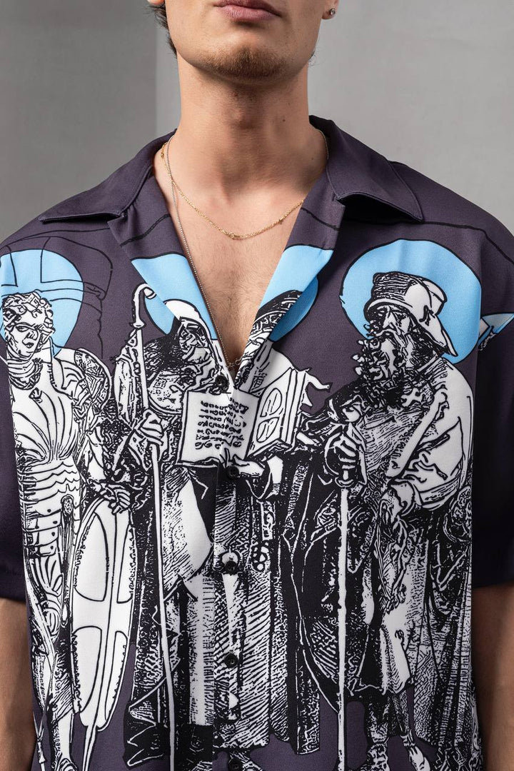 2morrow Scholar Short Sleeve Revere Shirt in Dark Blue