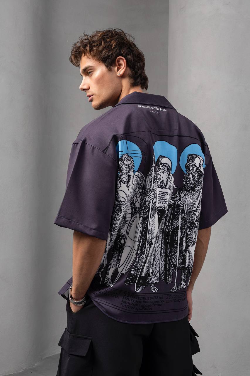 2morrow Scholar Short Sleeve Revere Shirt in Dark Blue