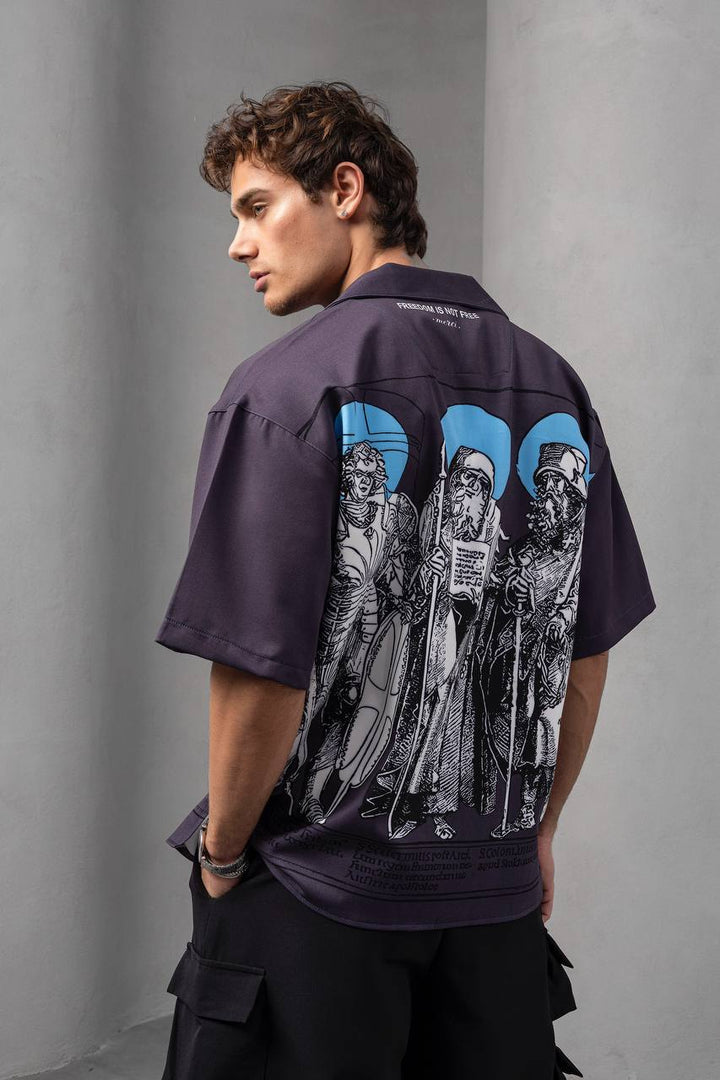 2morrow Scholar Short Sleeve Revere Shirt in Dark Blue