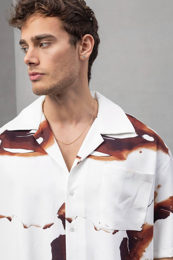 2morrow Burnt Silk Short Sleeve Revere Shirt in White
