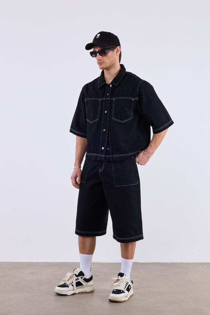 2512 Denim Short Set in Black