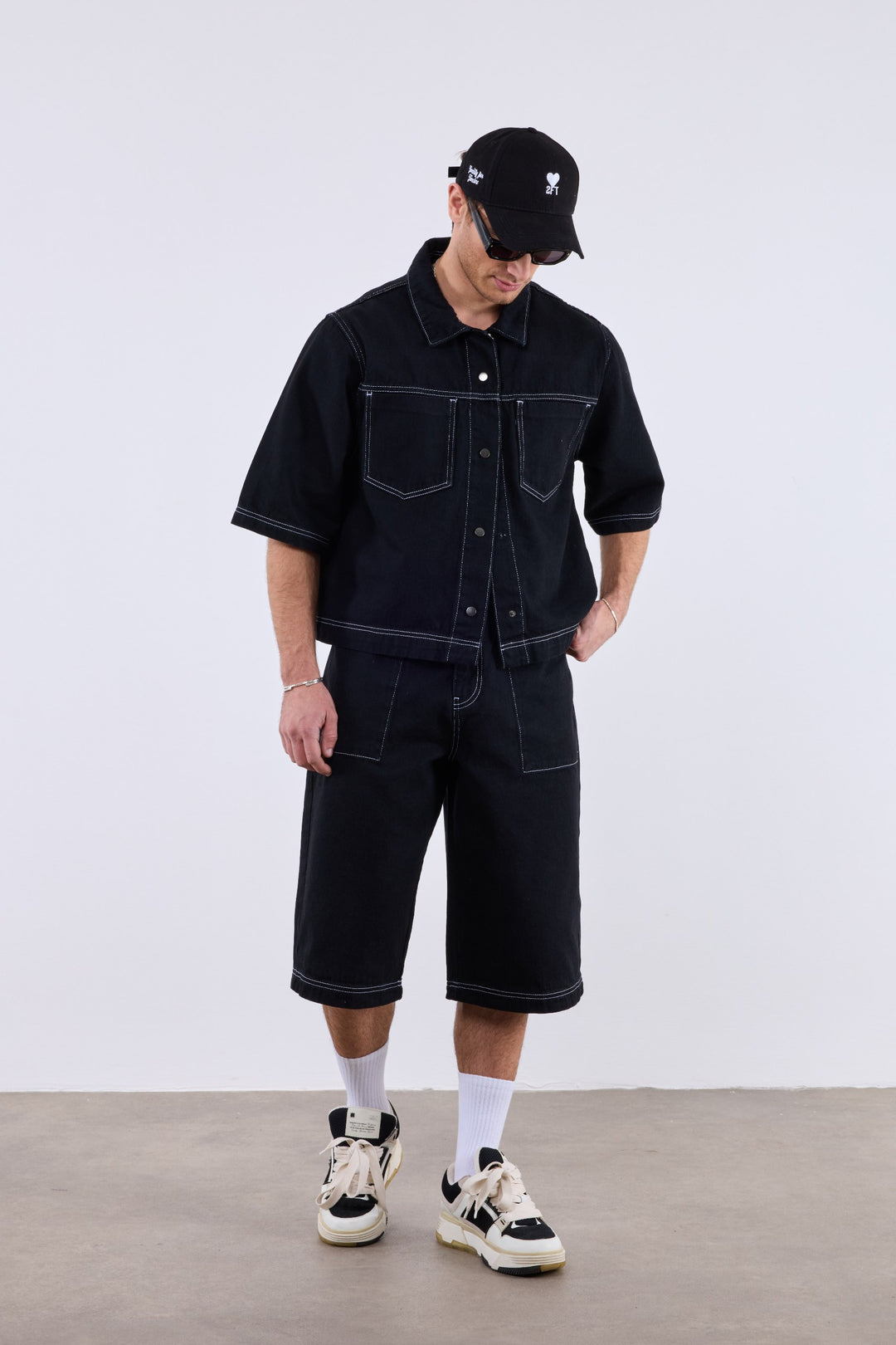 2512 Denim Short Set in Black
