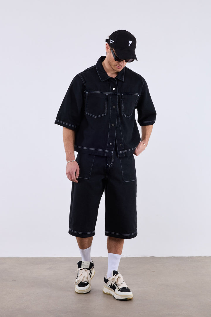 2512 Denim Short Set in Black