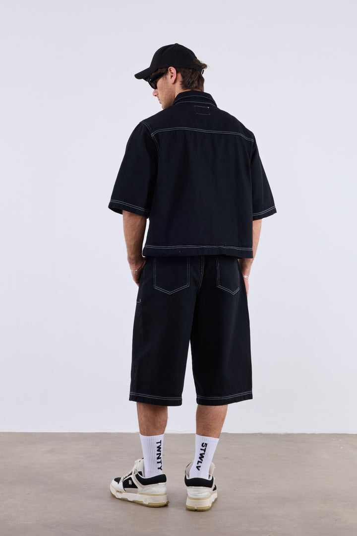 2512 Denim Short Set in Black