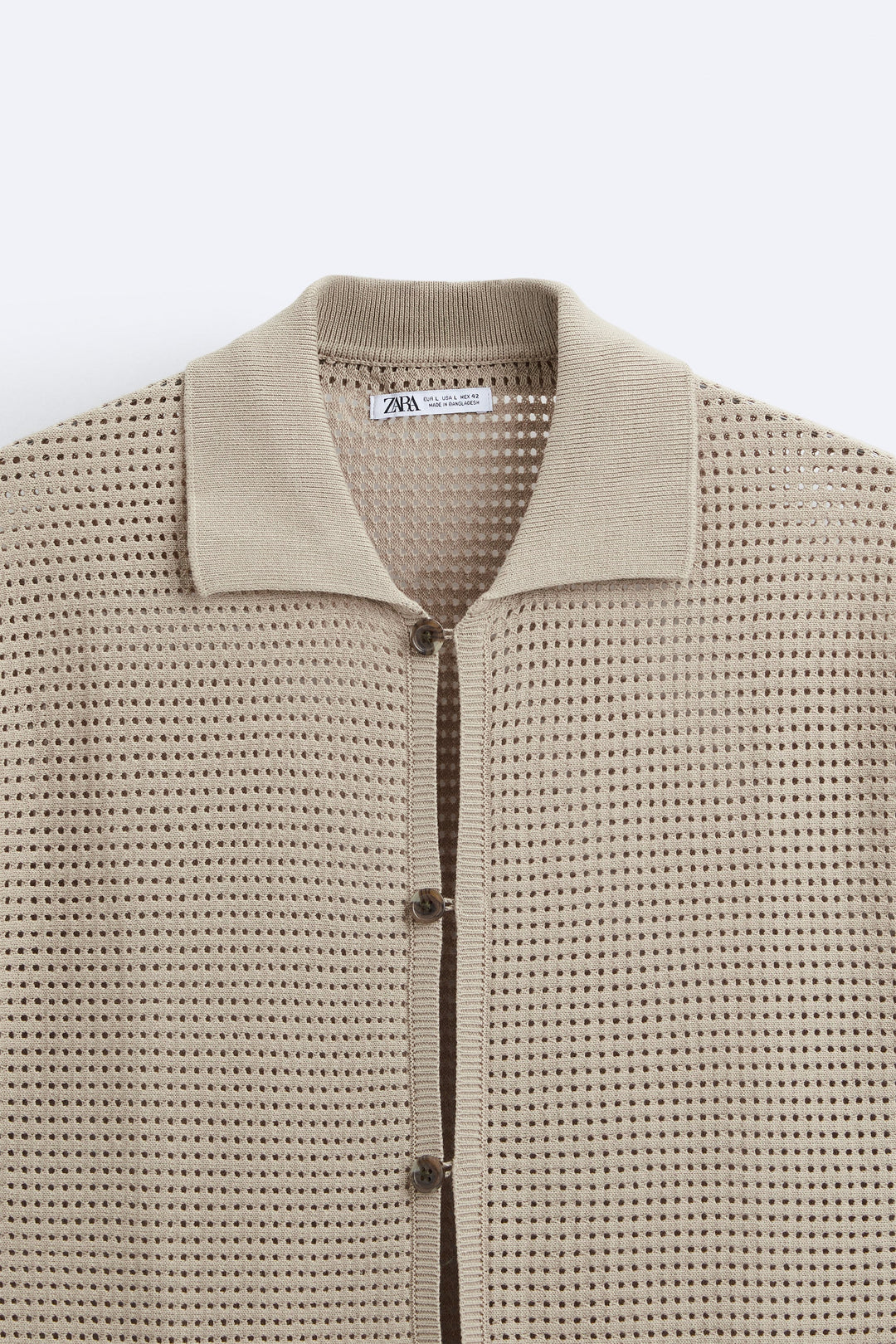 ZARA EMBROIDERED KNIT SHIRT CAMEL