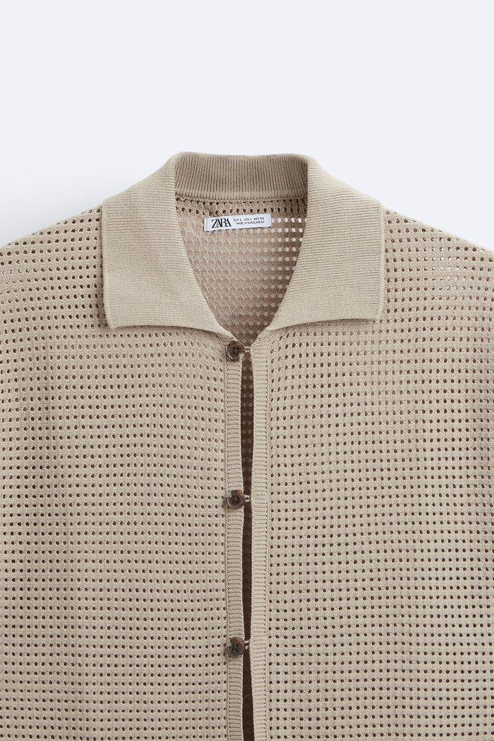 ZARA EMBROIDERED KNIT SHIRT CAMEL
