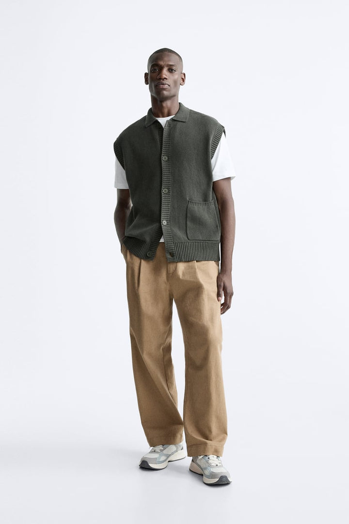 ZARA KNIT WAISTCOAT WITH POCKET IN GREEN