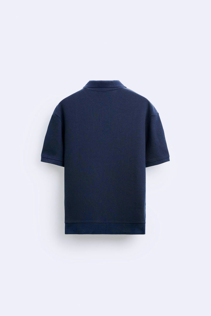 Garm Island Textured Knit Polo Shirt in Blue